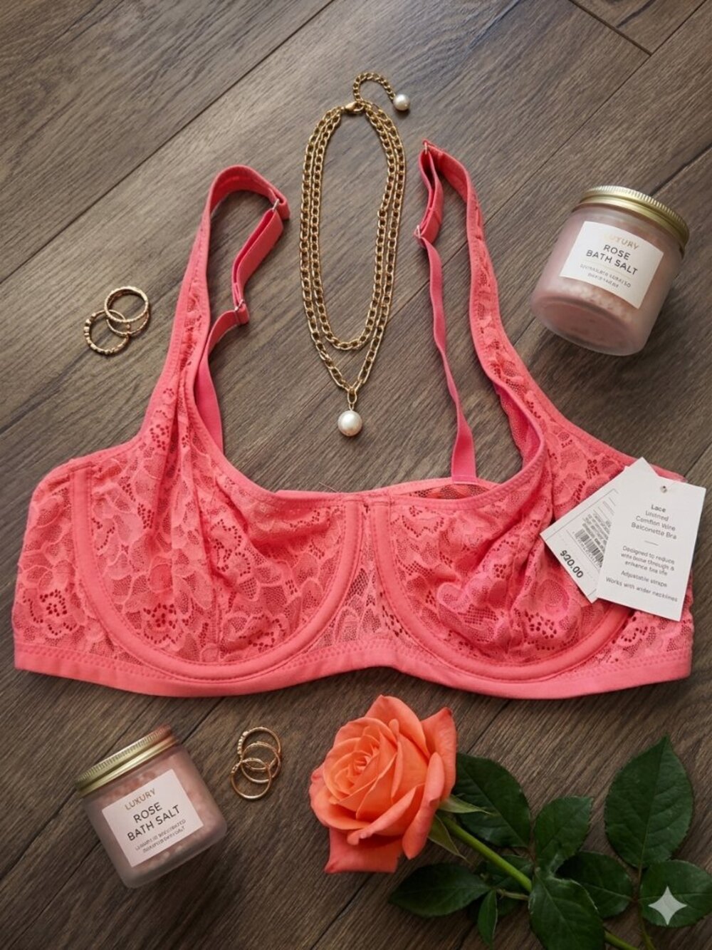 NWT Auden Coral Lace Unlined Balconette Bra 36B